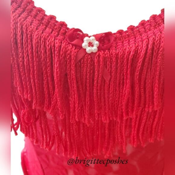 CALIFORNIA DYNASTY Women's Red Lace Fringes G-string Teddy - Picture 6 of 10